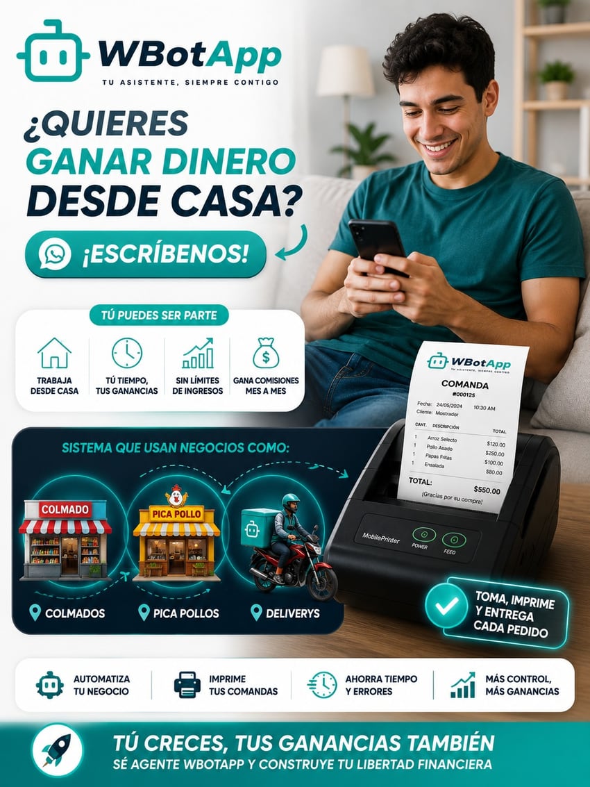 Flyer: Gana dinero desde casa con WBotApp