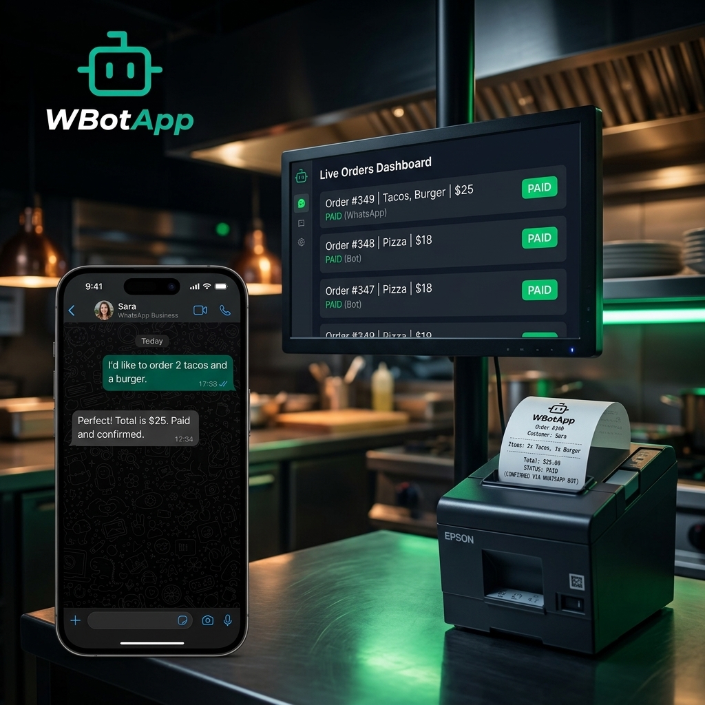 WBotApp en acción: chat de WhatsApp con pedidos y panel de control